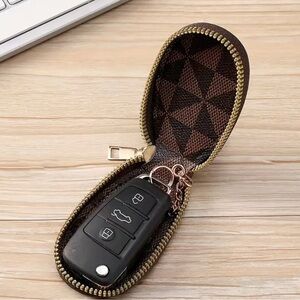 Brown Checkered Key Fob Case